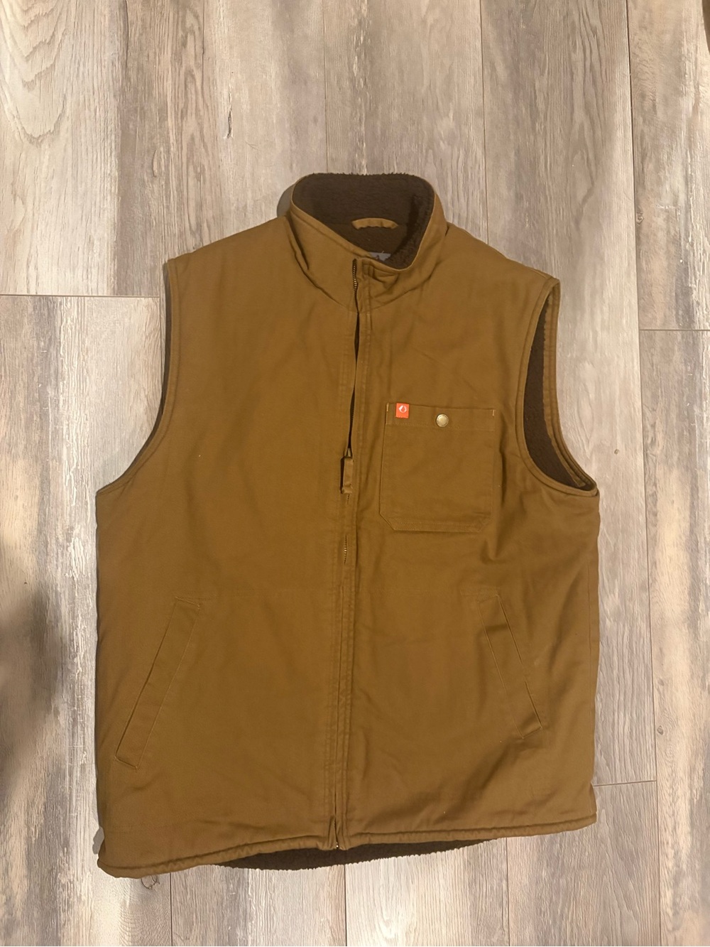 Men's Canvas Work Vest in Brown with Fleece Lining